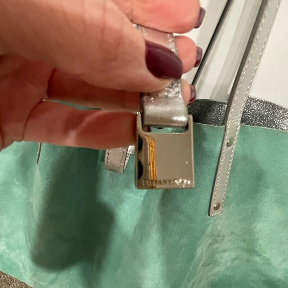 Tiffany & Co Suede Reversible Tote in Tiffany Blue and Silver includes pouch - Picture 2 of 14